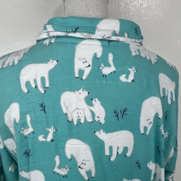 Munki Munki Pajama Top Women Small Sleep Button Up Long Sleeve Polar Bear Fleece - Picture 12 of 15